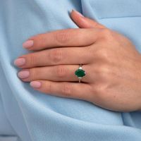 3ct Emerald Oval Trilogy Lab Grown Diamond Engagement Rings in London.