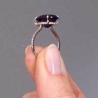 5ct Amethyst Pear Invisible Halo Lab Grown Diamond Engagement Rings.
