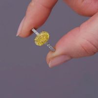 2.50ct Fancy Vivid Yellow Oval Cut Lab Grown Diamond Engagement Rings.