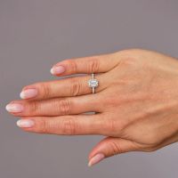 0.70ct Emerald Seamless Halo lab grown diamond engagement rings.