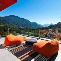 Riverine Navy Blue Orange Outdoor Rug