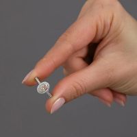 1ct Pink Oval Seamless Halo Lab Grown Diamond Engagement Rings.