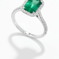 1.90ct Green Emerald Seamless Halo Lab Grown Diamond Engagement Rings.