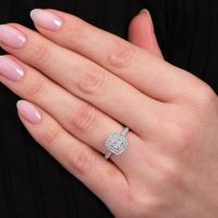 0.40ct Elongated Cushion Cut Diamond Double Halo Engagement Ring