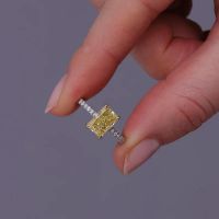 2.20ct Fancy Intense Yellow Radiant Cut Diamond Engagement Rings.