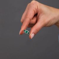 Oval Emerald Trilogy Lab Grown Diamond Engagement Rings in London.