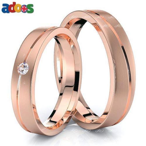 0.05 Carat Stylish Diagonal 4mm His and Hers Diamond Wedding Band Set